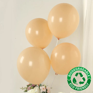 50 Pack Matte Pastel Peach Biodegradable Balloons 12", Round Eco-friendly Thick Latex Party Balloons