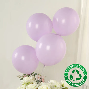 50 Pack Matte Pastel Purple Biodegradable Balloons 12", Round Eco-friendly Thick Latex Party Balloons