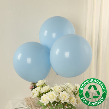 10 Pack Matte Pastel Ice Blue Biodegradable Balloons 18", Round Eco-friendly Thick Latex Party Balloons