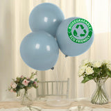 Blue biodegradable balloons with eco-friendly label, styled for a celebration.