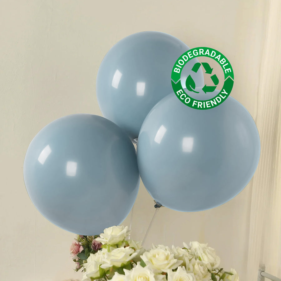Light blue biodegradable balloons with eco-friendly label