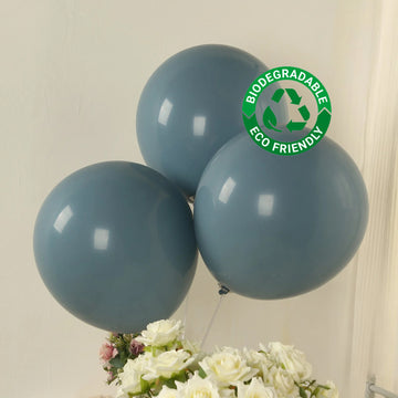 10 Pack Matte Pastel Dusty Blue Biodegradable Balloons 18", Round Eco-friendly Thick Latex Party Balloons