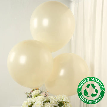 10 Pack Matte Pastel Cream Biodegradable Balloons 18", Round Eco-friendly Thick Latex Party Balloons