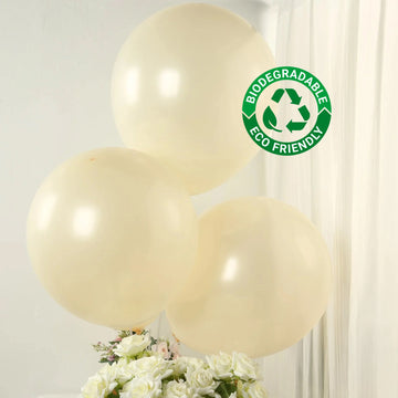 10 Pack Matte Pastel Cream Biodegradable Balloons 18", Round Eco-friendly Thick Latex Party Balloons