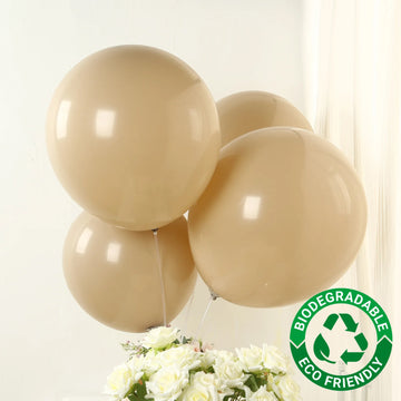 10 Pack Matte Pastel Taupe Biodegradable Balloons 18", Round Eco-friendly Thick Latex Party Balloons