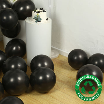 50 Pack Black Biodegradable Balloons, 12" Thickened Extra Strong Eco-friendly Latex Helium Party Balloons