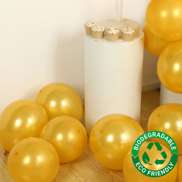 50 Pack Gold Biodegradable Balloons, 12" Thickened Extra Strong Eco-friendly Latex Helium Party Balloons