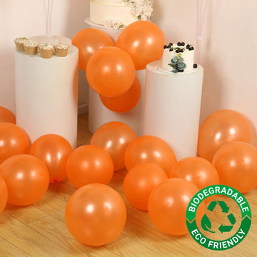 50 Pack Orange Biodegradable Balloons, 12" Thickened Extra Strong Eco-friendly Latex Helium Party Balloons