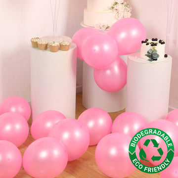 50 Pack Pink Biodegradable Balloons, 12" Thickened Extra Strong Eco-friendly Latex Helium Party Balloons