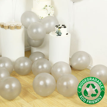 50 Pack Silver Biodegradable Balloons, 12" Thickened Extra Strong Eco-friendly Latex Helium Party Balloons