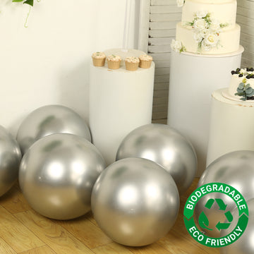 10 Pack Silver Biodegradable Balloons, 18" Thickened Extra Strong Eco-friendly Latex Helium Party Balloons