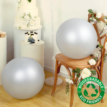 5 Pack Large Silver Biodegradable Balloons, 36" Thickened Extra Strong Eco-friendly Latex Helium Party Balloons