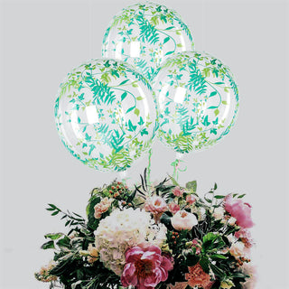 Add a Touch of Nature with Clear/Green Leaf Print Bubble Latex Free Balloons