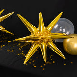 5 Pack Metallic Gold 14-Point Starburst Mylar Foil Balloons, 22" Fireworks Star Explosion Party Balloons