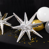 5 Pack Metallic Silver 14-Point Starburst Mylar Foil Balloons,  Fireworks Star Explosion
