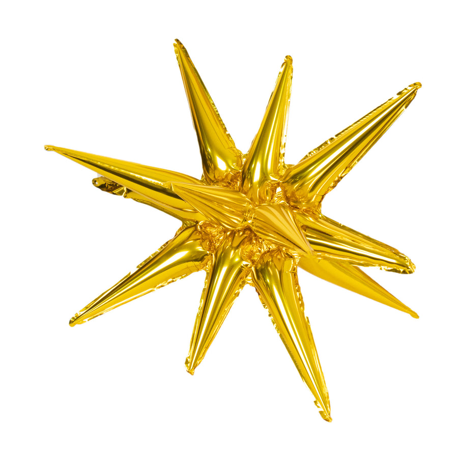 5 Pack Large Metallic Gold 14-Point Starburst Foil Balloons, Fireworks Star#whtbkgd
