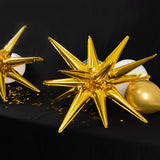 5 Pack Large Metallic Gold 14-Point Starburst Foil Balloons, Fireworks Star