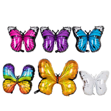 Set of 6 Assorted Butterfly Helium Foil Balloons, Fairy Tale Theme Party Supplies - 21",23",28"