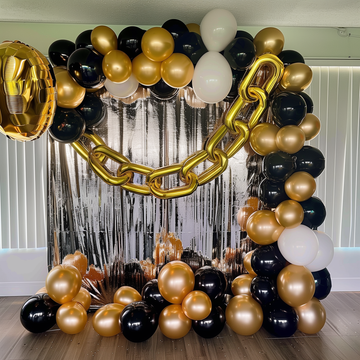 16ft Jumbo Chain Link Balloons in Gold, 30pack Durable Foil Chain Balloons for 90s Hip Hop Party Decorations, Event Decor