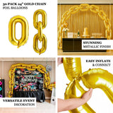 30-Pack 24inch Silver Chain Foil Balloons – Jumbo Link Mylar Balloons for 90s Hip Hop Party Arches