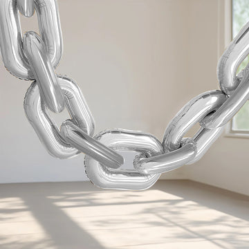 30-Pack 24" Silver Chain Foil Balloons – Jumbo Link Mylar Balloons for 90s Hip Hop Party Arches Up to 44ft Long Balloon Chain