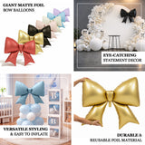Giant matte foil bow balloons in various colors for festive decor.