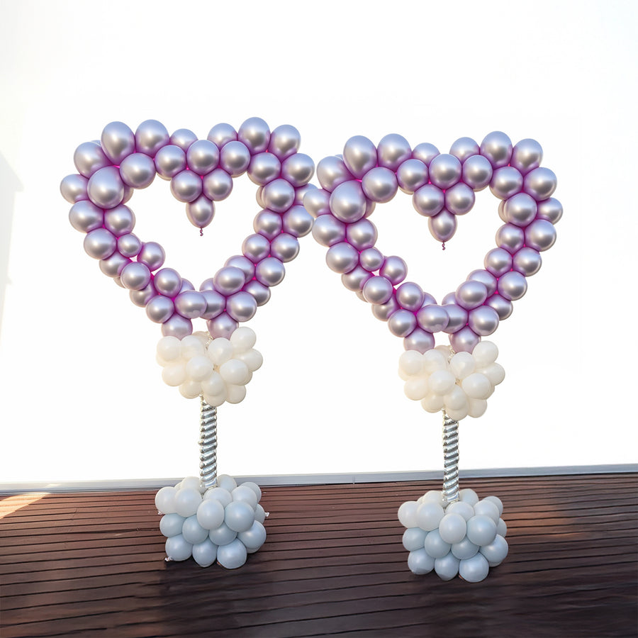 2 Pack White Heart Shaped Plastic Balloon Holder Column, 5ft Balloon Arch Stand Kit#whtbkgd