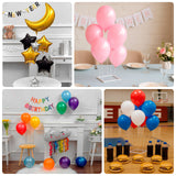 Colorful birthday balloons and decorations in a festive setting.