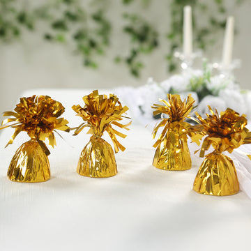 6 Pack 5" Metallic Gold Foil Tassel Top Party Balloon Weights, 5.5oz