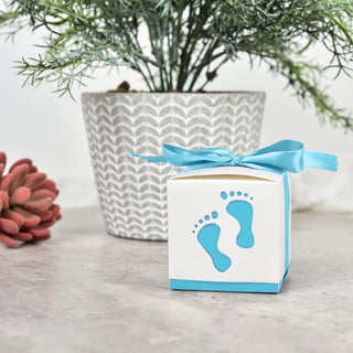 Blue Footprint Baby Shower Party Favor Candy Gift Boxes