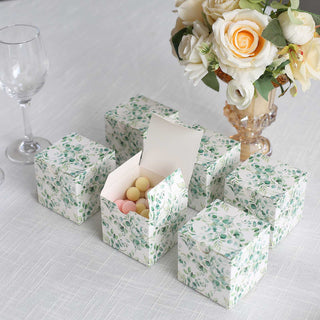 Create Unforgettable Memories with White Green Eucalyptus Leaves Print Favor Boxes