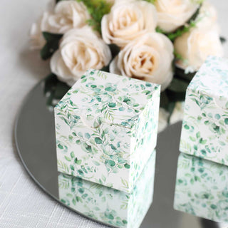 Elegant White Green Eucalyptus Leaves Print Paper Favor Boxes