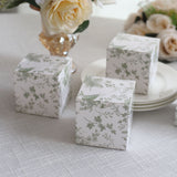 25 Pack White Sage Green Floral Print Paper Favor Boxes