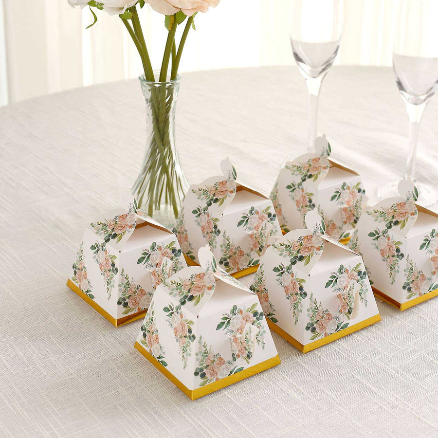 25 Pack Pink Peony Floral Mini Teapot Party Favor Boxes with Gold Edge Gift Boxes