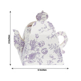25 Pack 5x4inch Mini Teapot Favor Boxes – White Lavender French Toile Design