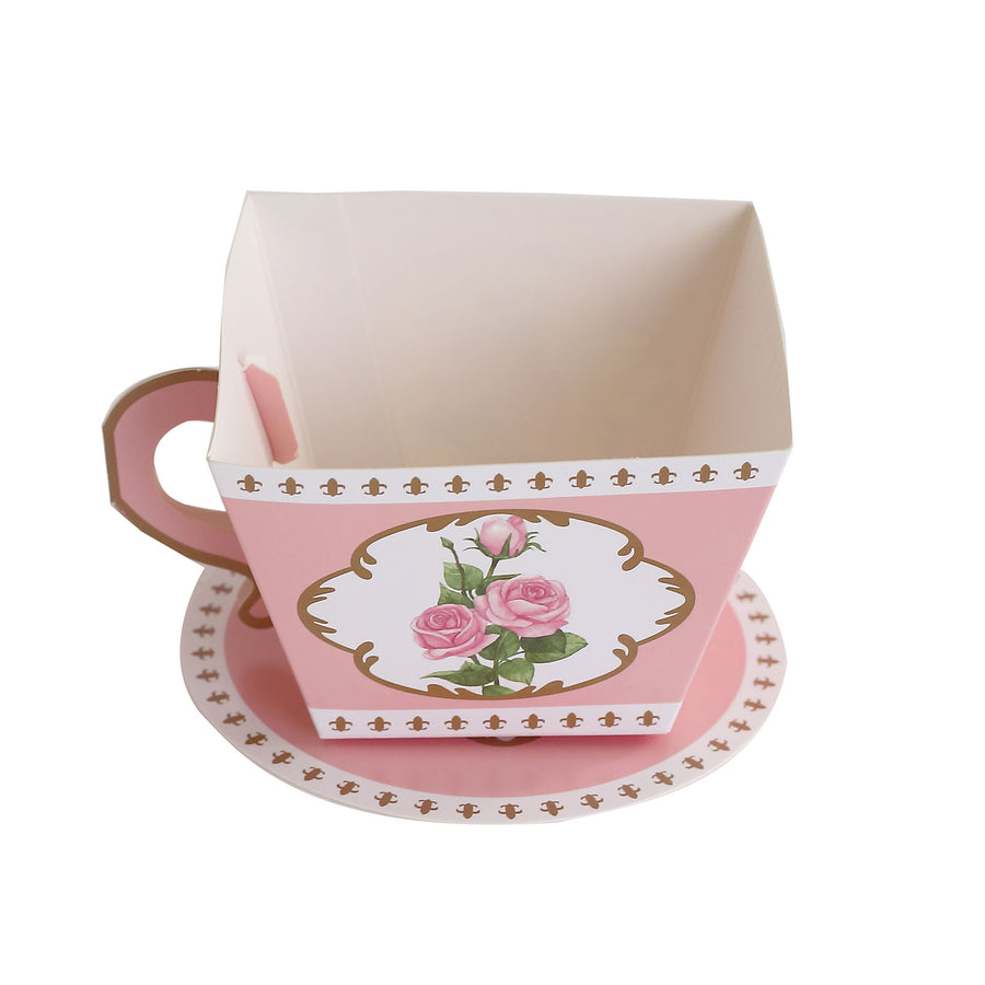 25 Pack Dusty Rose Mini Teacup and Saucer Party Favor Boxes with Rose Floral Print#whtbkgd