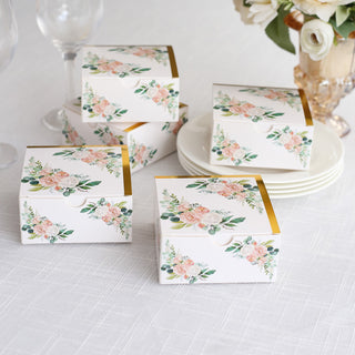Elegant White Pink Peony Flowers Print Paper Favor Boxes