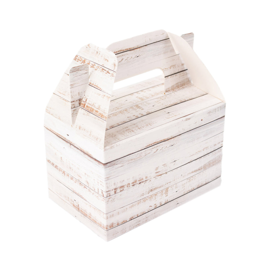 25 Pack Rustic White Candy Gift Tote Gable Boxes With Wood Plank Pattern, Party Favor Treat#whtbkgd