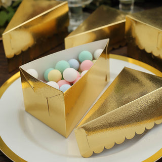 Metallic Gold Single Slice Paper Cake Boxes with Scalloped Top