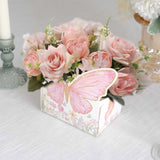 25 Pack White Pink Glitter Butterfly Theme Paper Serving Trays, Snack Food Trays