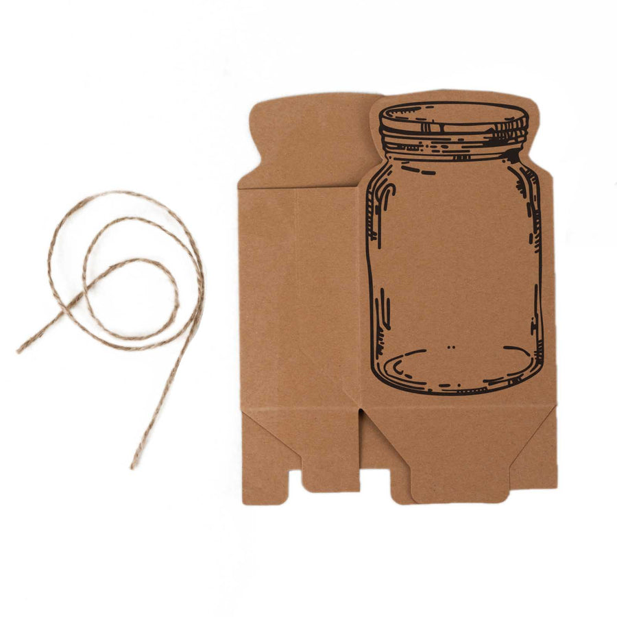 25 Pack Natural Mini Mason Jar Shaped Paper Party Favor Boxes With Jute Rope Ties#whtbkgd