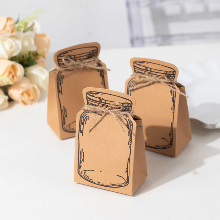 25 Pack Natural Mini Mason Jar Shaped Paper Party Favor Boxes With Jute Rope Ties