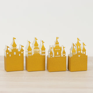 <h3 style="margin-left:0px;"><strong>Sparkling Gold Glitter Princess Castle Favor Boxes</strong>