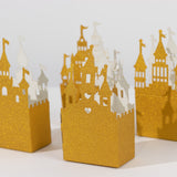 20 Pack Gold Glitter Fairy Tale Castle Favor Boxes, Princess Theme Cardstock Paper Candy Boxes Party