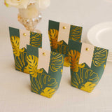 25 Pack Hunter Emerald Green Paper Pouch Candy Gift Bags With Gold Monstera Leaves Print, Party Favo