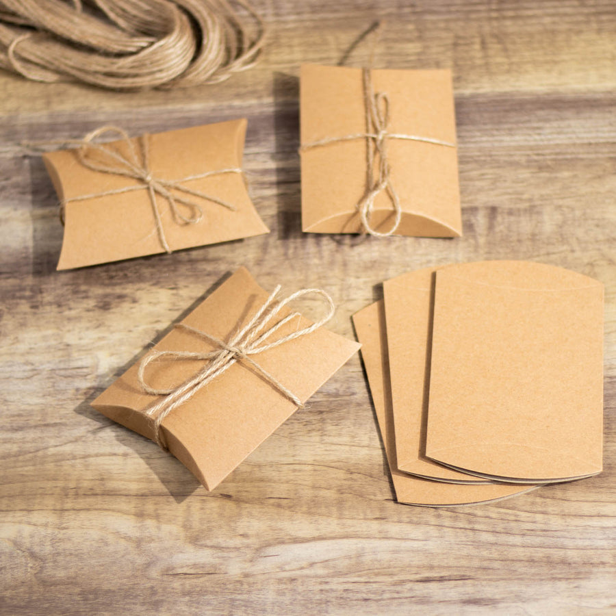 50 Pack | 4.5x3.5inch Natural Wedding Favor Pillow Box and Burlap Twine Set