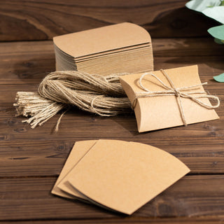 Natural Brown Wedding Favor Pillow Boxes with Burlap Twine