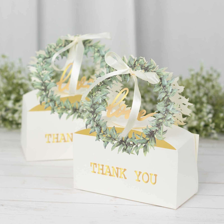 25 Pack White Thank You Candy Treat Boxes with Ribbon