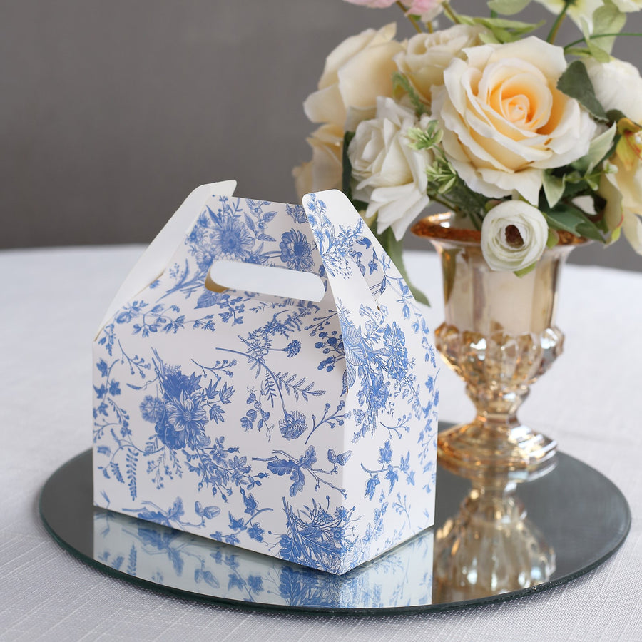 25 Pack White Blue Candy Gift Tote Gable Boxes with Chinoiserie Floral Print