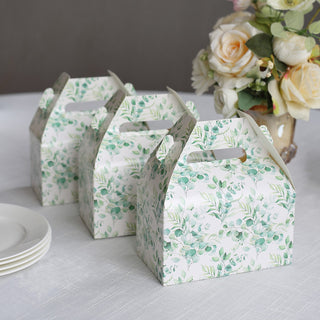Elevate Your Event Decor with White Green Eucalyptus Leaves Print Treat Boxes